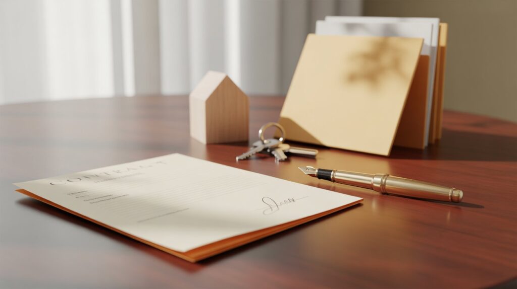 beispielbild symbolisch mit notarvertrag und schlüssel