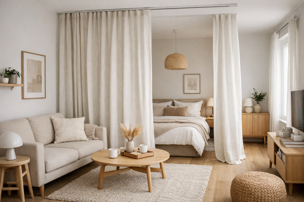 Raumtrenner Vorhang in kleinen Wohnungen