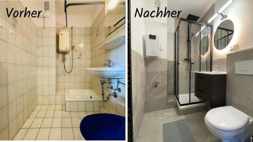 Badsanierung kleine Wohnung vorher nachher Beispiel