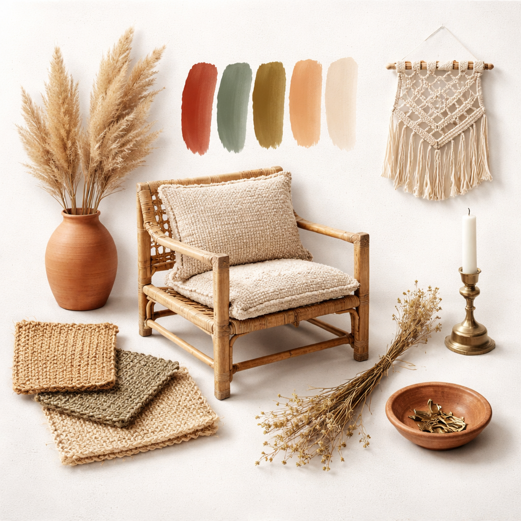 moodboard boho einrichtungsstil